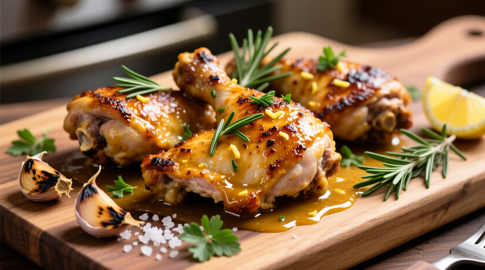 Golden brown garlic butter chicken thighs with fresh herbs
