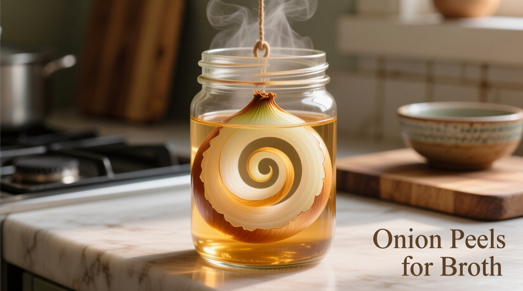 Onion peels in mason jar for broth making