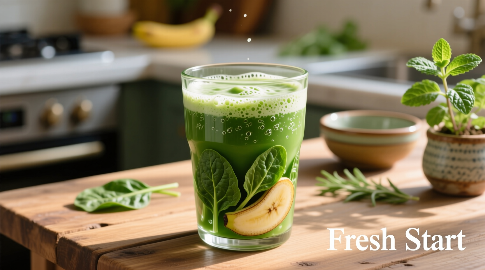 Vibrant green spinach smoothie in glass