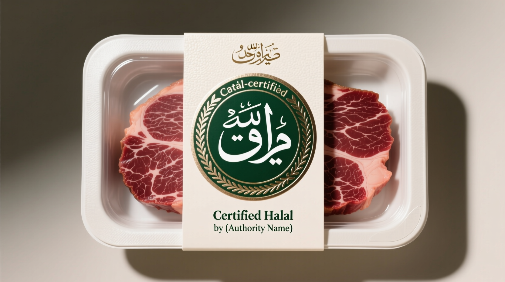 Halal certified meat packaging with certification seal