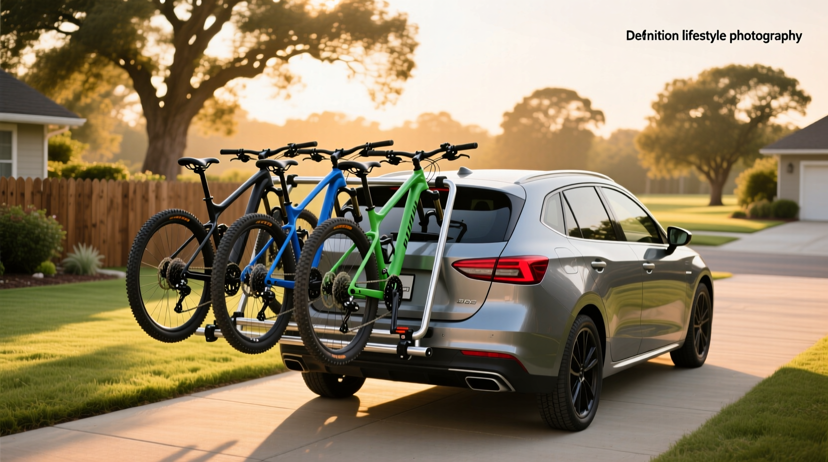 Trunk mount bike rack attached to a hatchback showing bike arms and strap layout