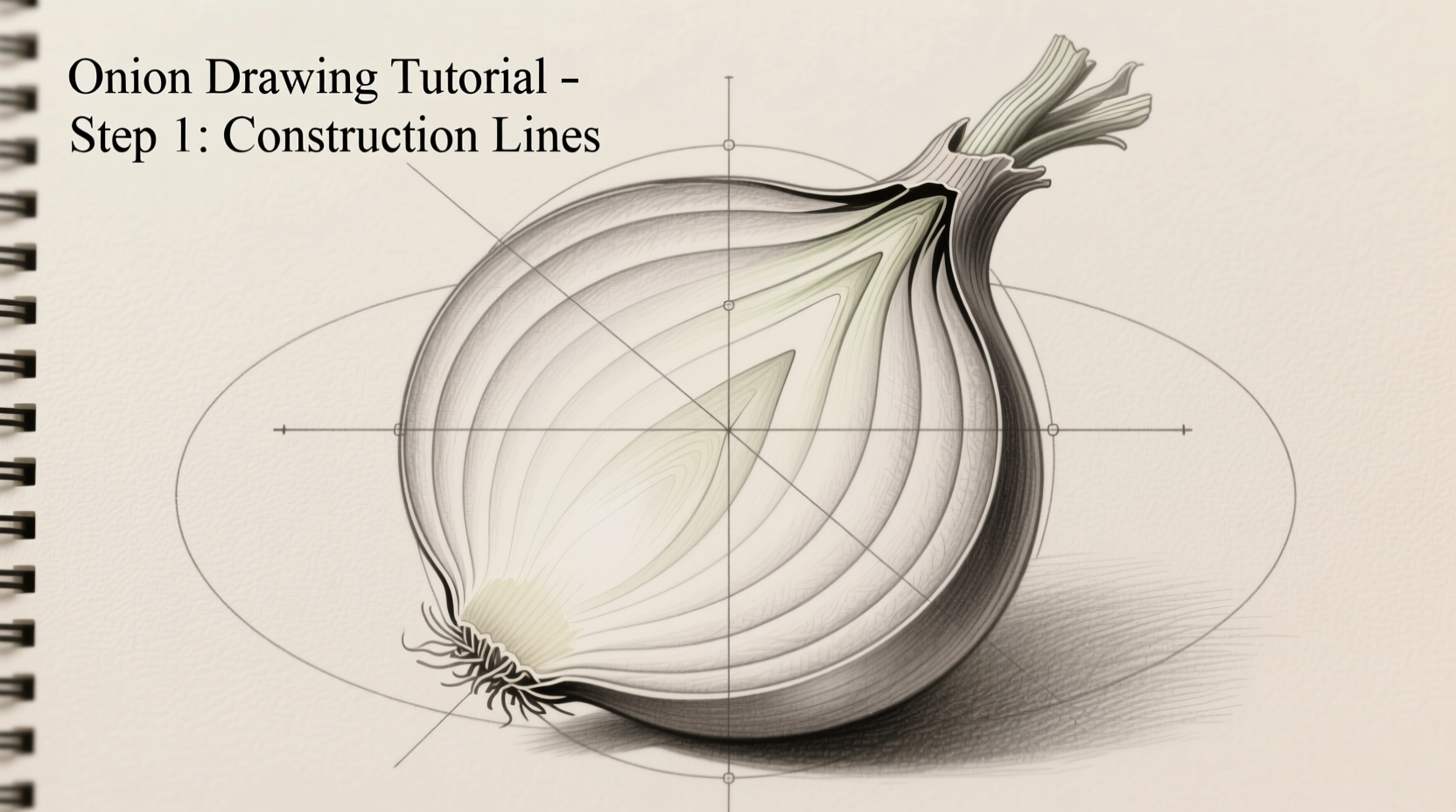 Step-by-step onion drawing tutorial showing construction lines
