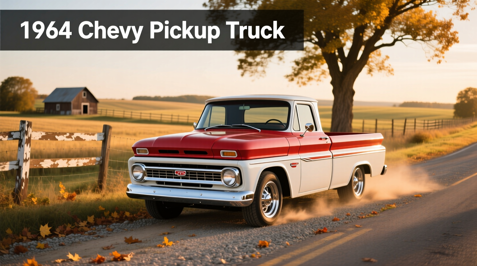 1964 Chevy pickup truck parked on gravel road