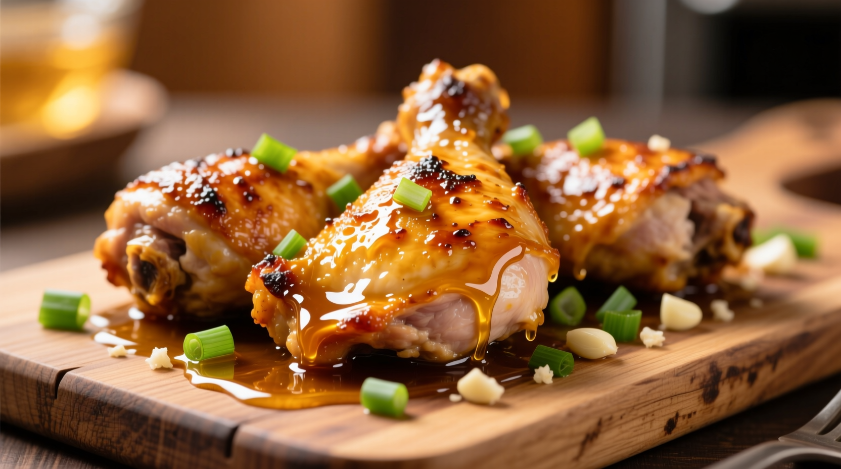 Golden baked honey garlic chicken thighs with glossy glaze