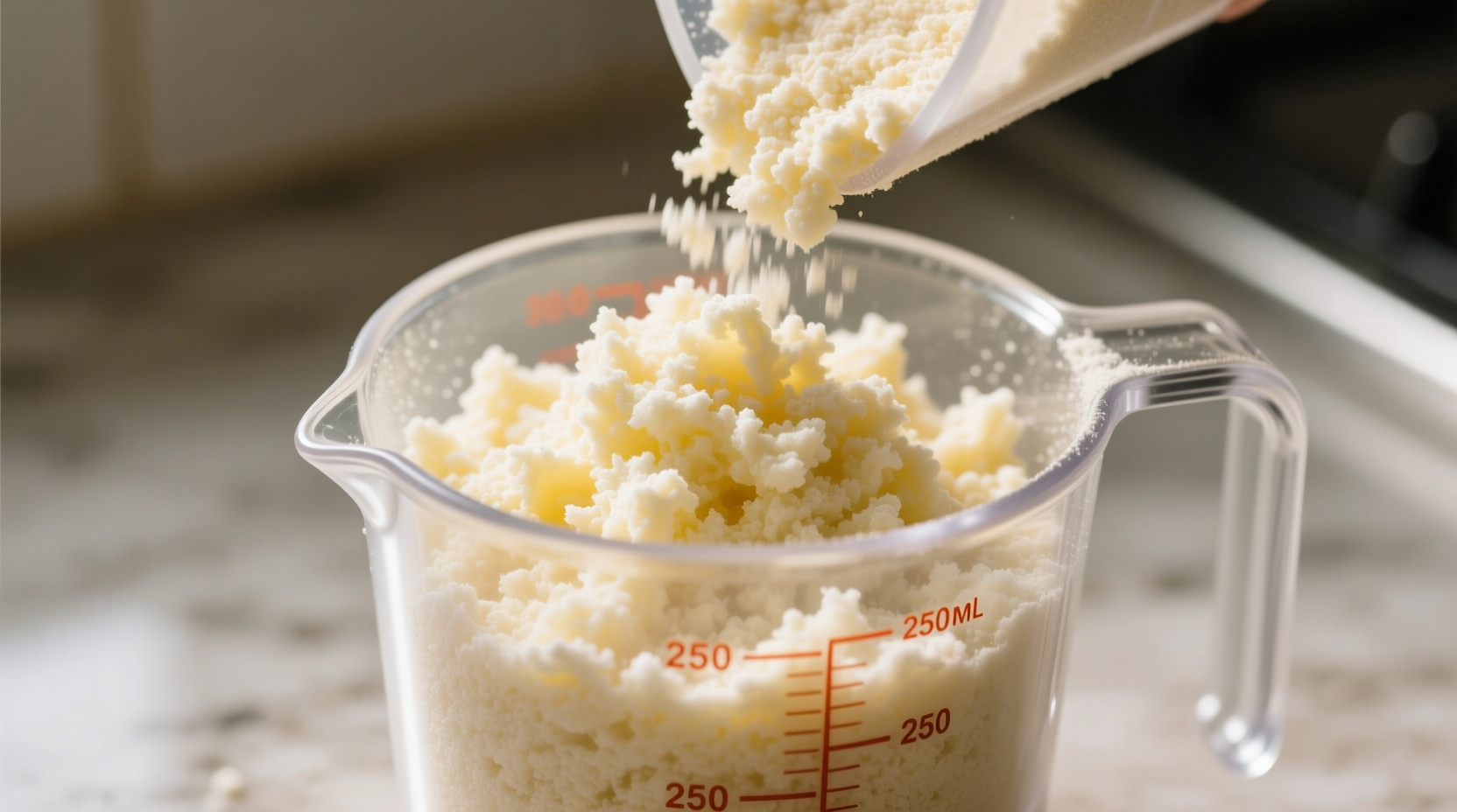 Mashed potato flakes in a measuring cup