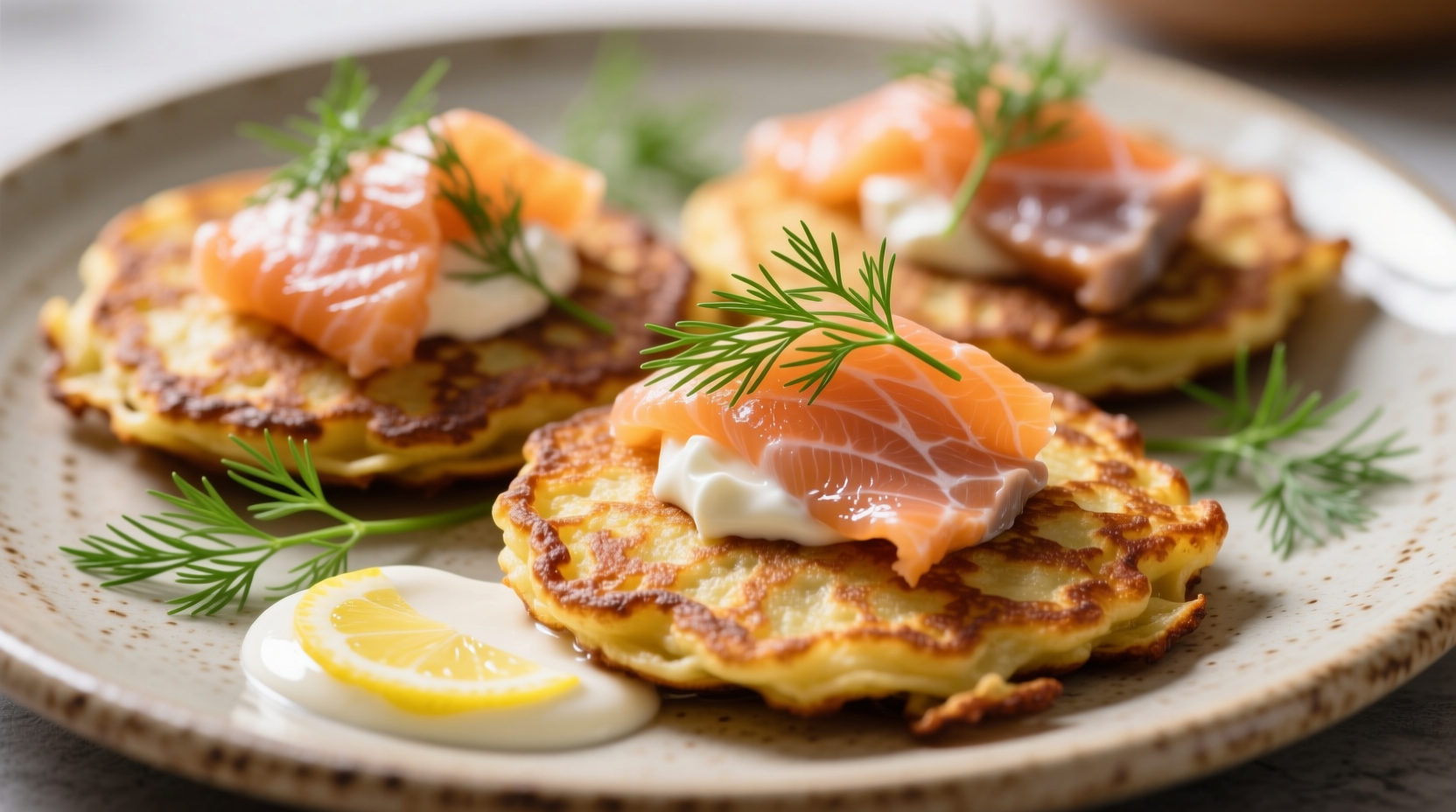 Potato pancakes with smoked salmon and dill