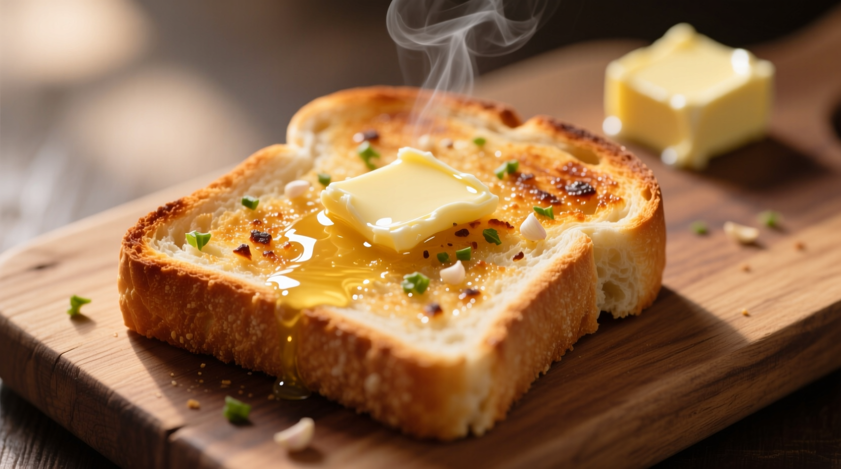 Freshly baked garlic toast with melted butter