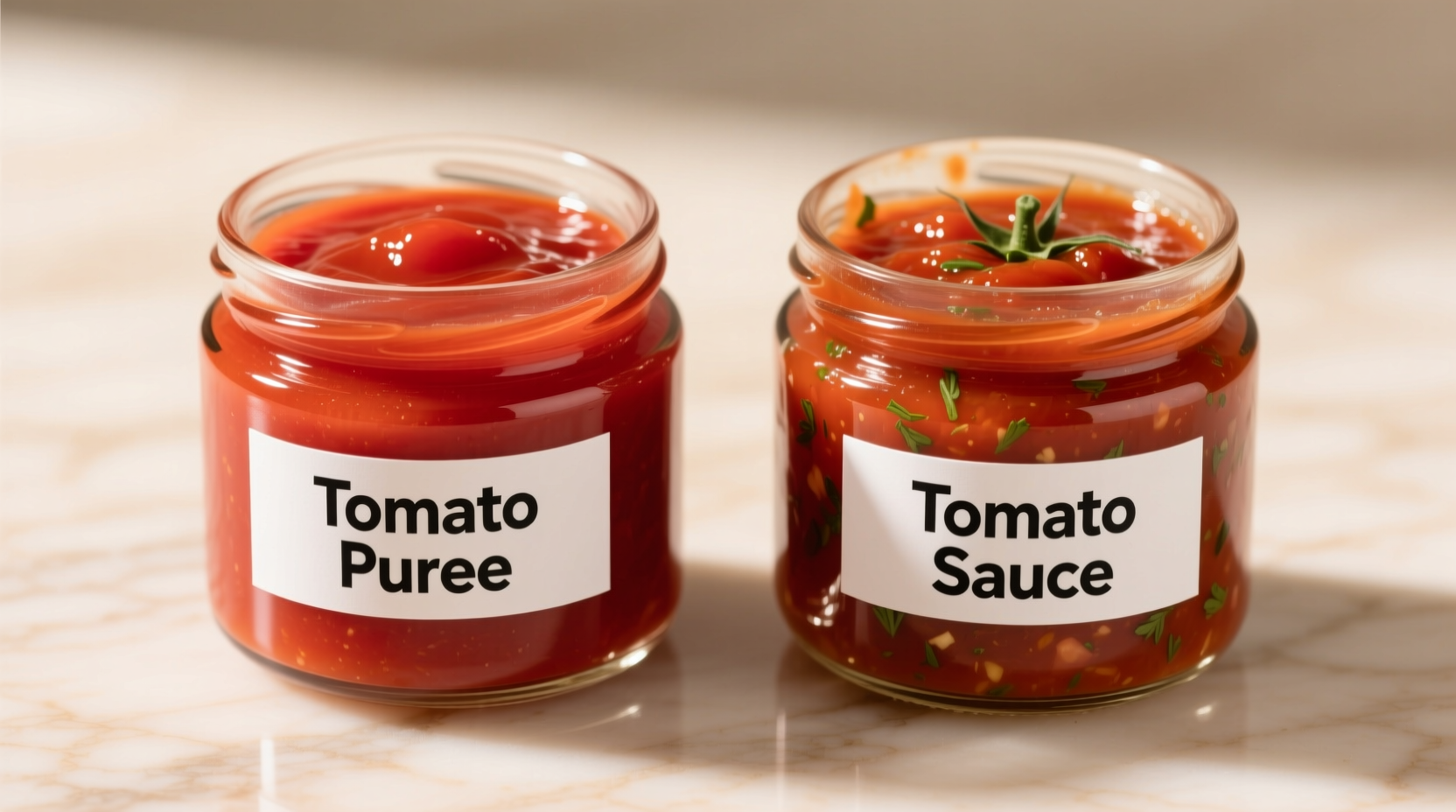 Tomato puree and tomato sauce side by side comparison