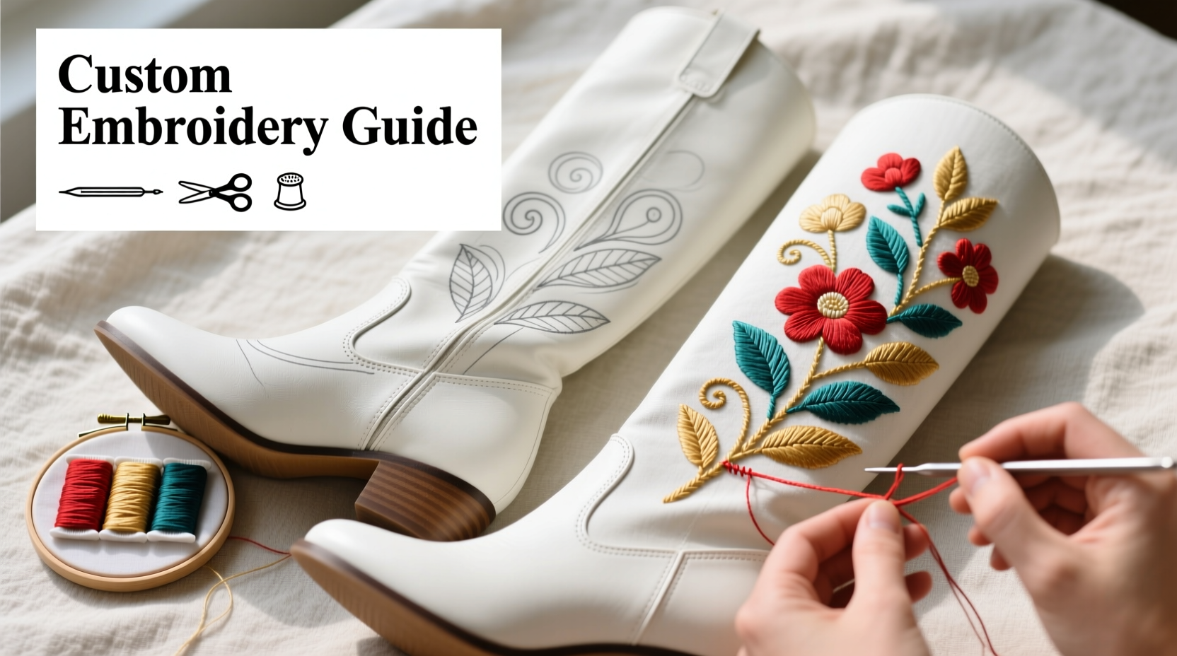 step by step guide to embroidering your own custom knee high boots at home
