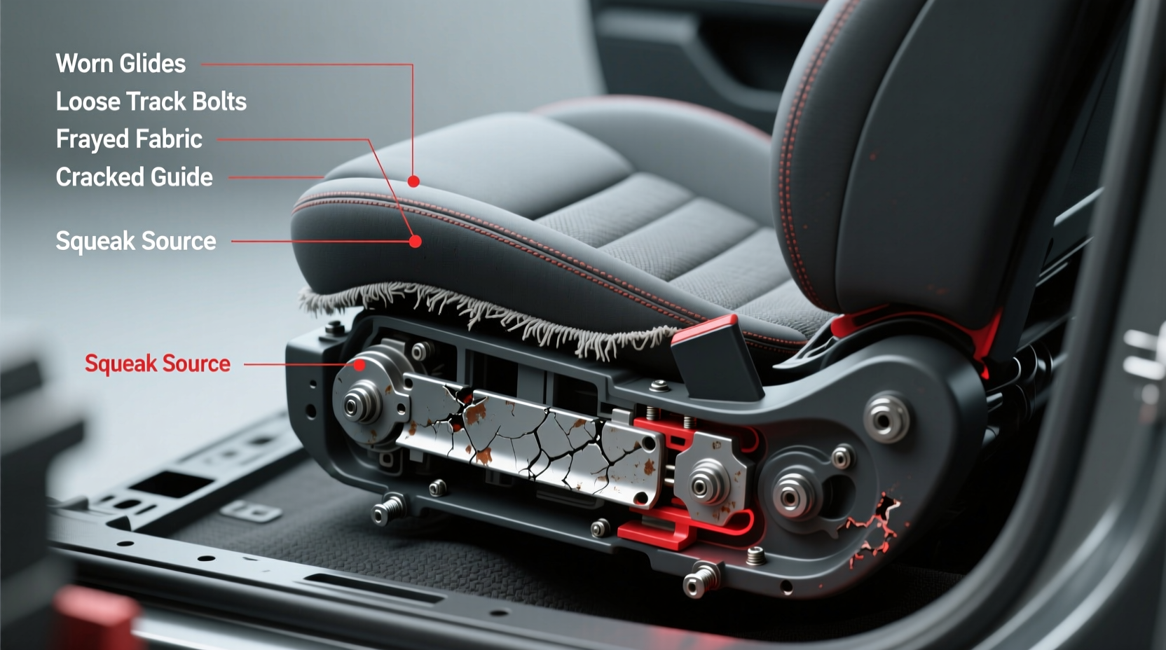 driver seat squeak slide failure