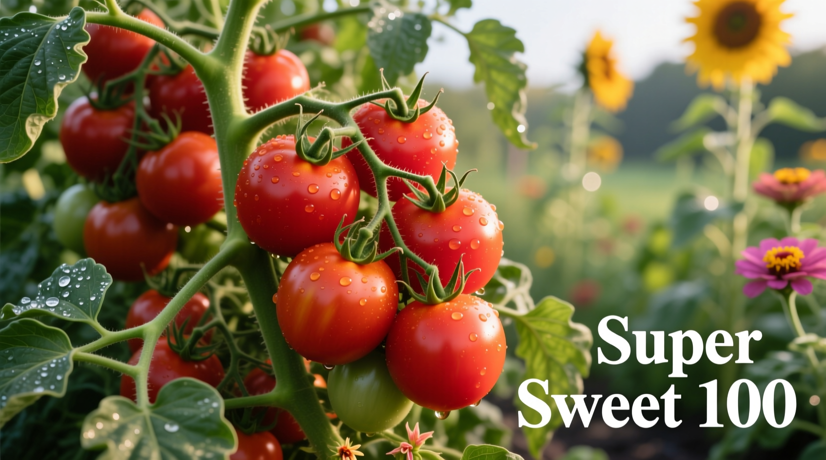 Super Sweet 100 tomato plant loaded with ripe fruit