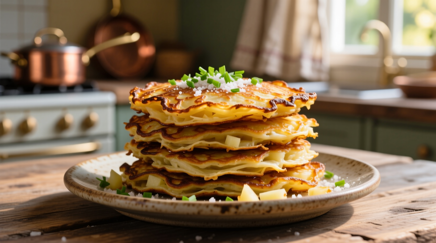 Crispy golden potato pancakes on plate