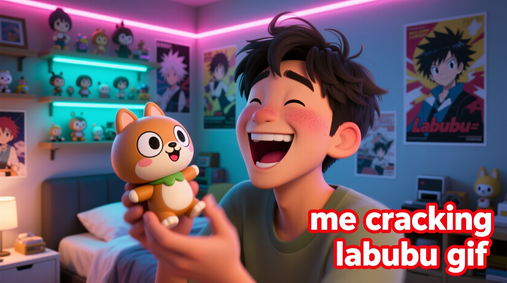 me cracking labubu gif