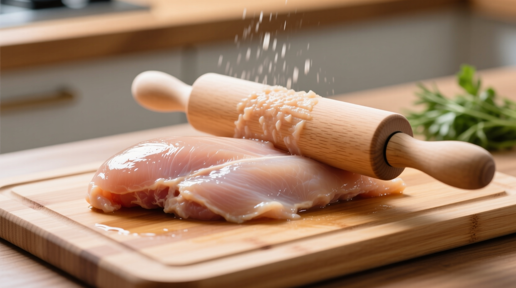 Chicken breast pounded to even thickness with rolling pin