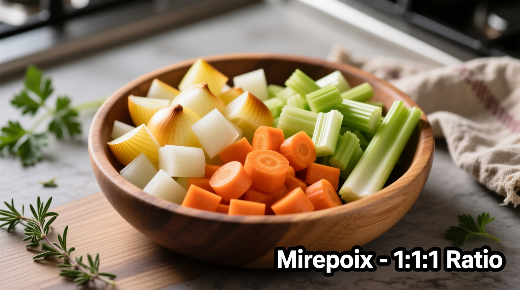 Chopped onion carrot celery mirepoix preparation