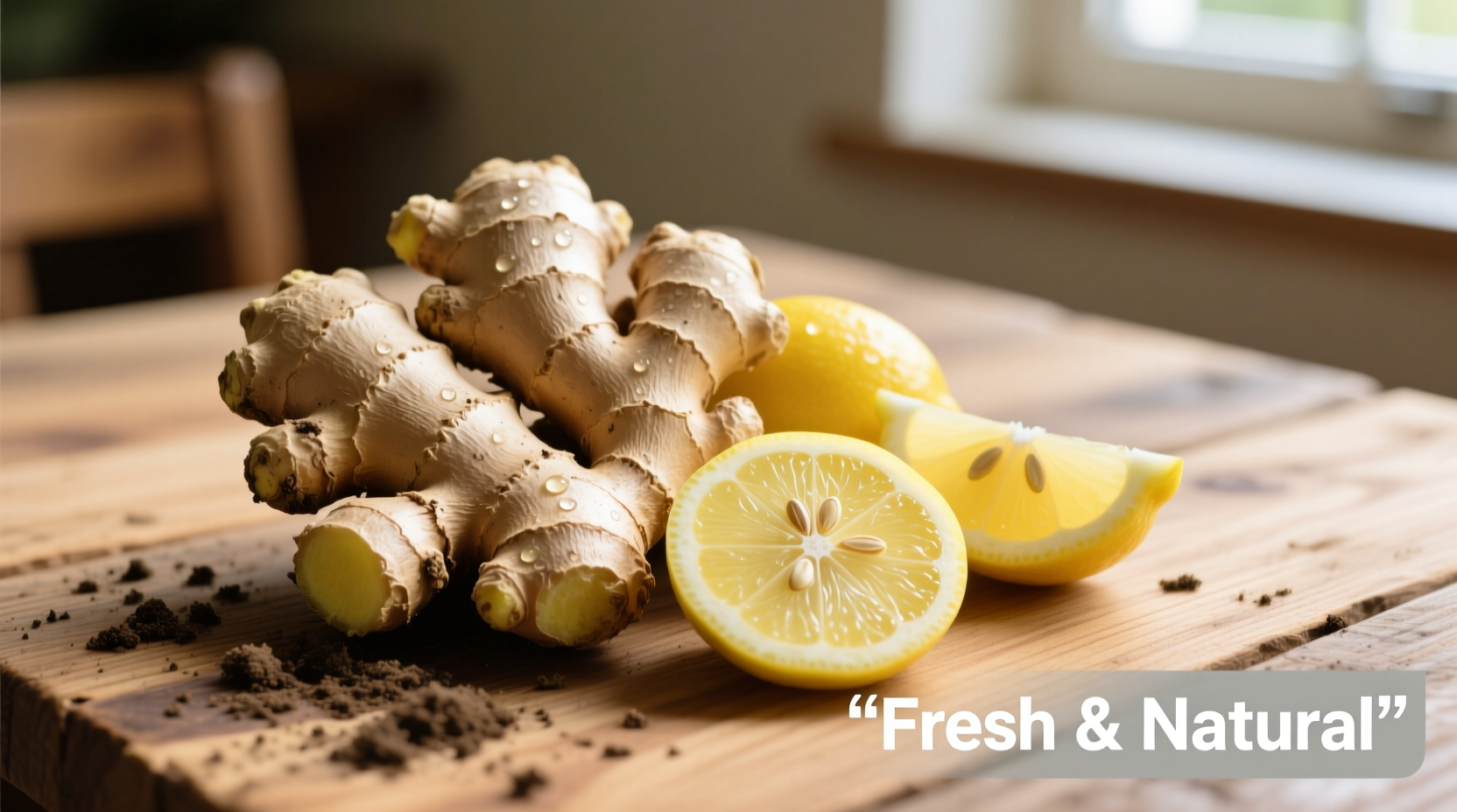Fresh ginger root with lemon slices