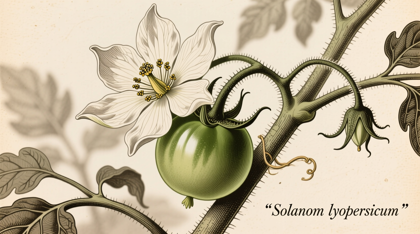 Tomato flower developing into fruit on plant