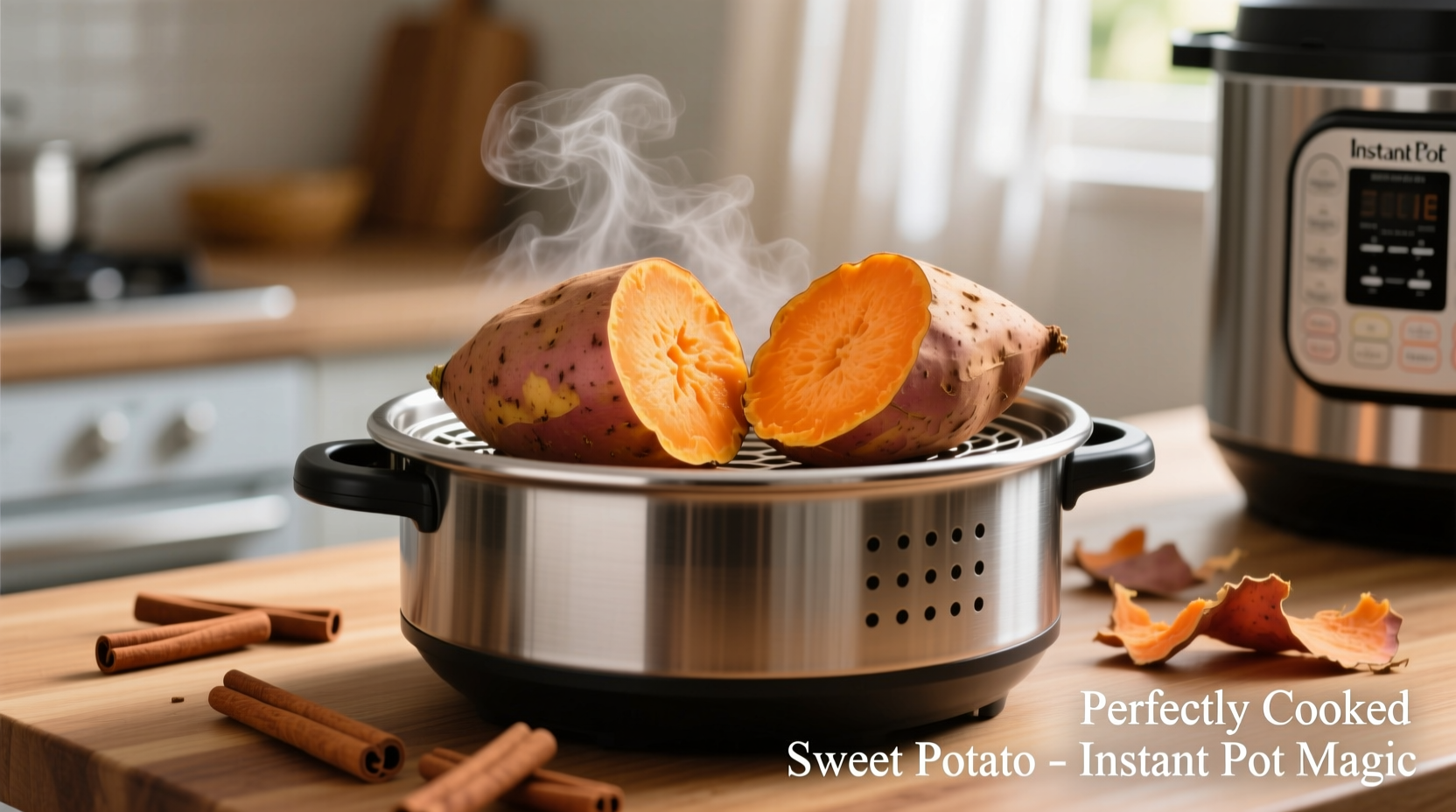 Perfectly cooked sweet potatoes in Instant Pot steamer basket