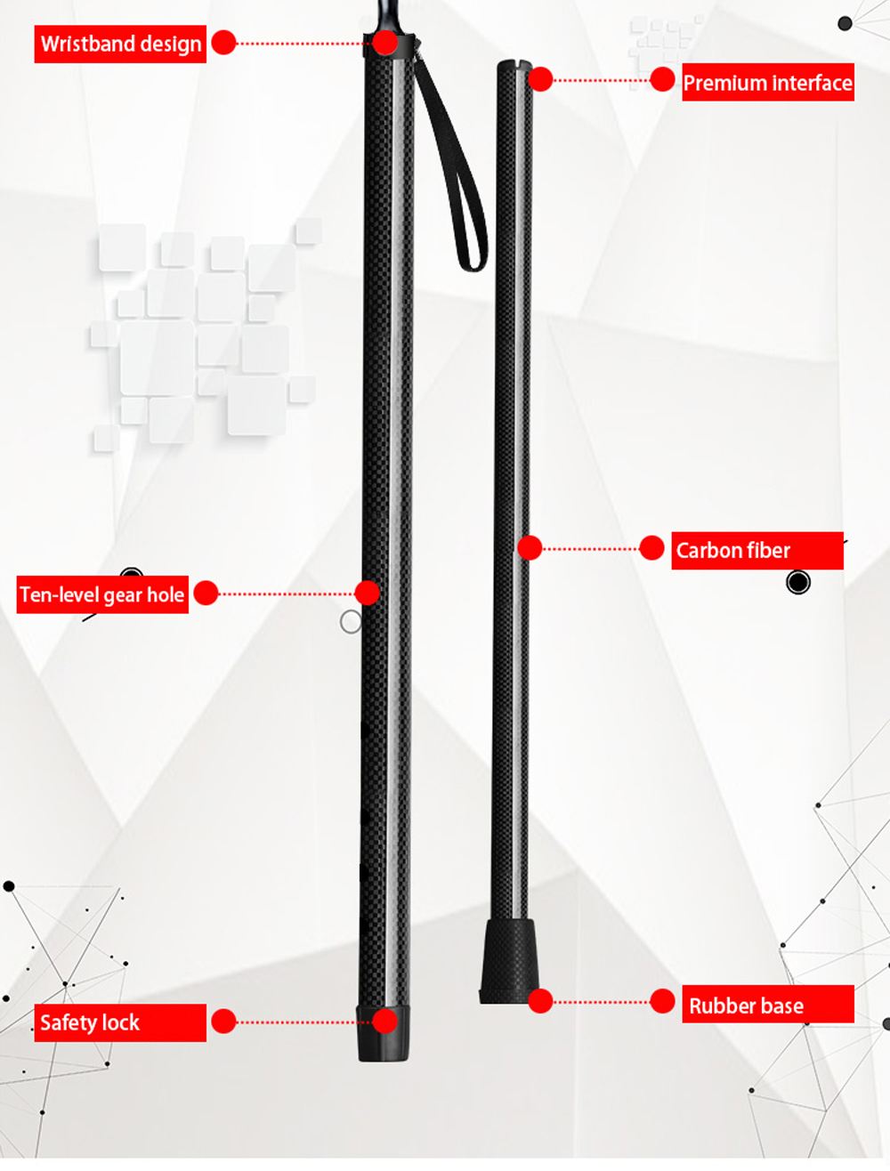 Carbon Fiber Walking Stick With Wood Handle Strong Toughness Adjustable Length walking stick For The Elderly Rubber Base