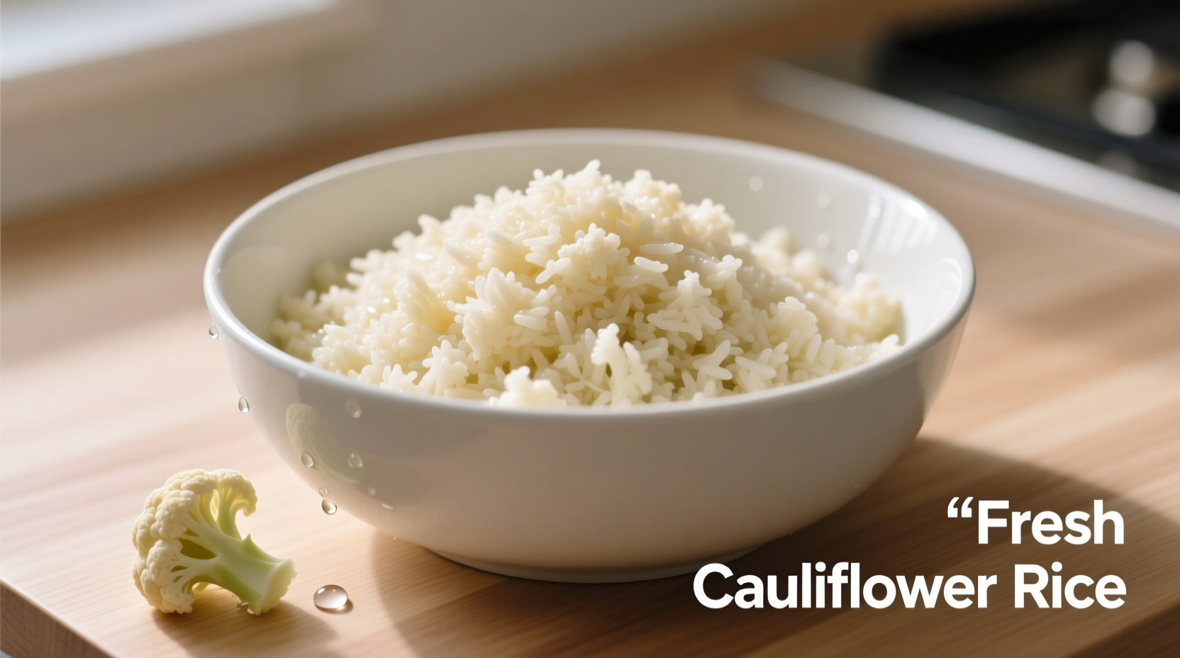 Fresh cauliflower rice in mixing bowl