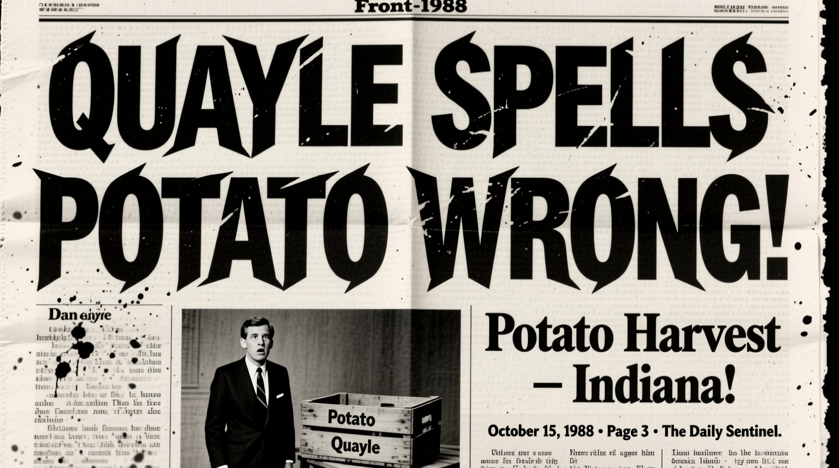 1988 newspaper headline about Dan Quayle potato spelling mistake