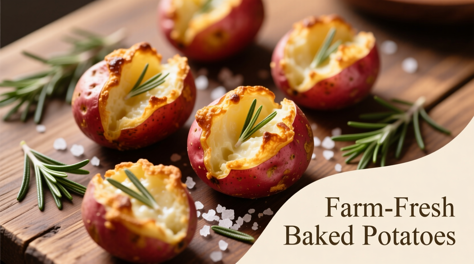 Golden baked red potatoes with rosemary garnish