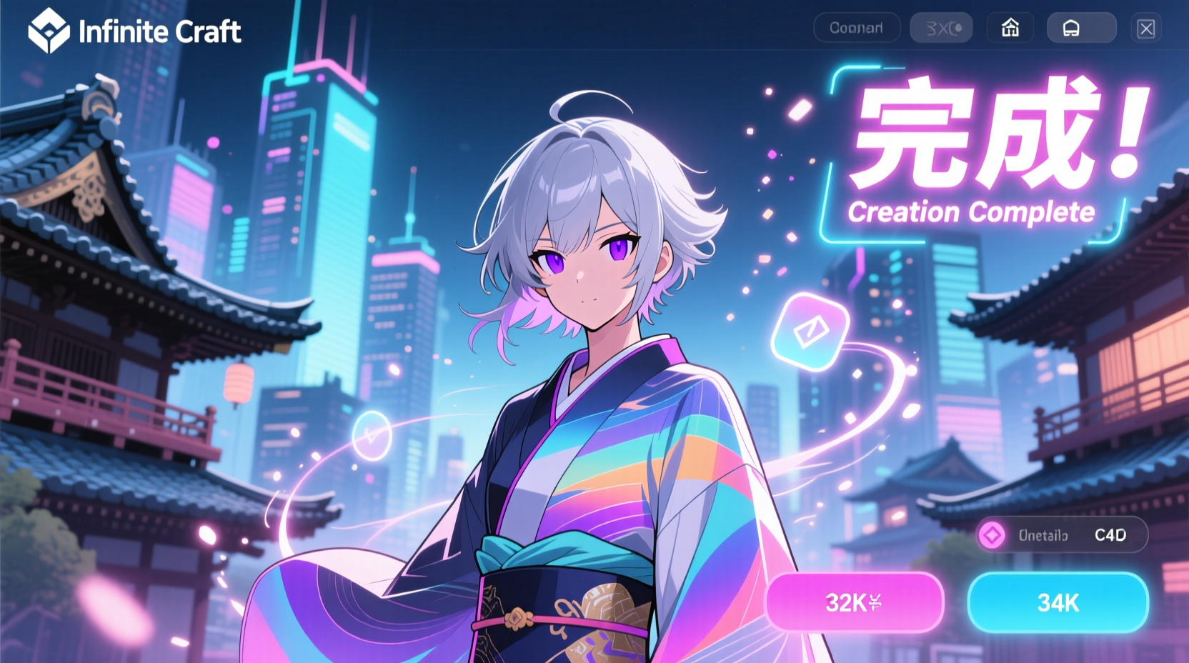 Infinite Craft interface showing successful anime creation