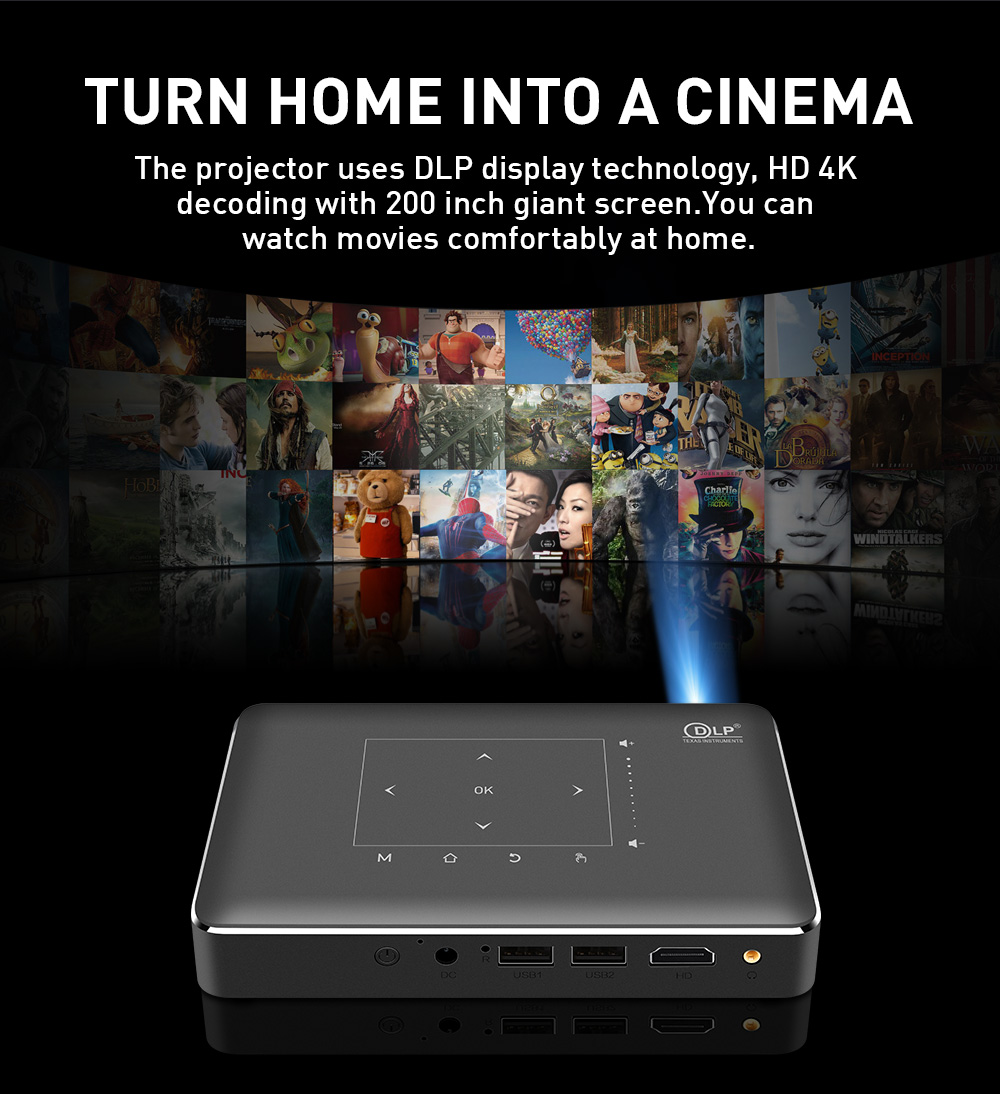 New Arrival 2G+16G Full HD Pocket DLP Projector 4K Wireless Mini Portable Projector for Android and IOS
