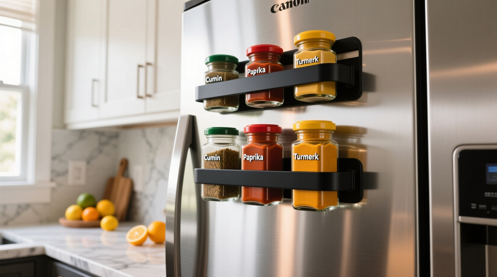 mount a magnetic spice rack for easy access