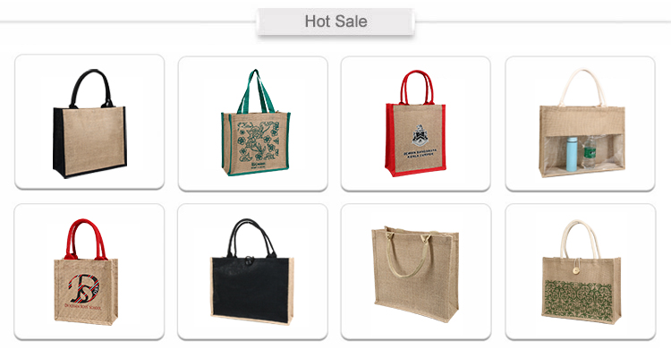 Custom Silk Screen Printing Black Jute Tote Bag With White Logo Printed