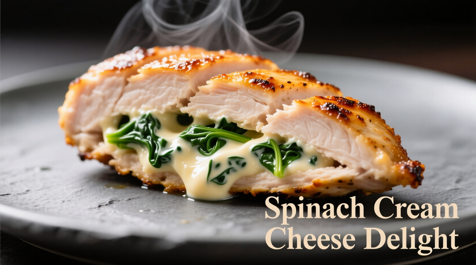 Sliced chicken breast with spinach cream cheese filling