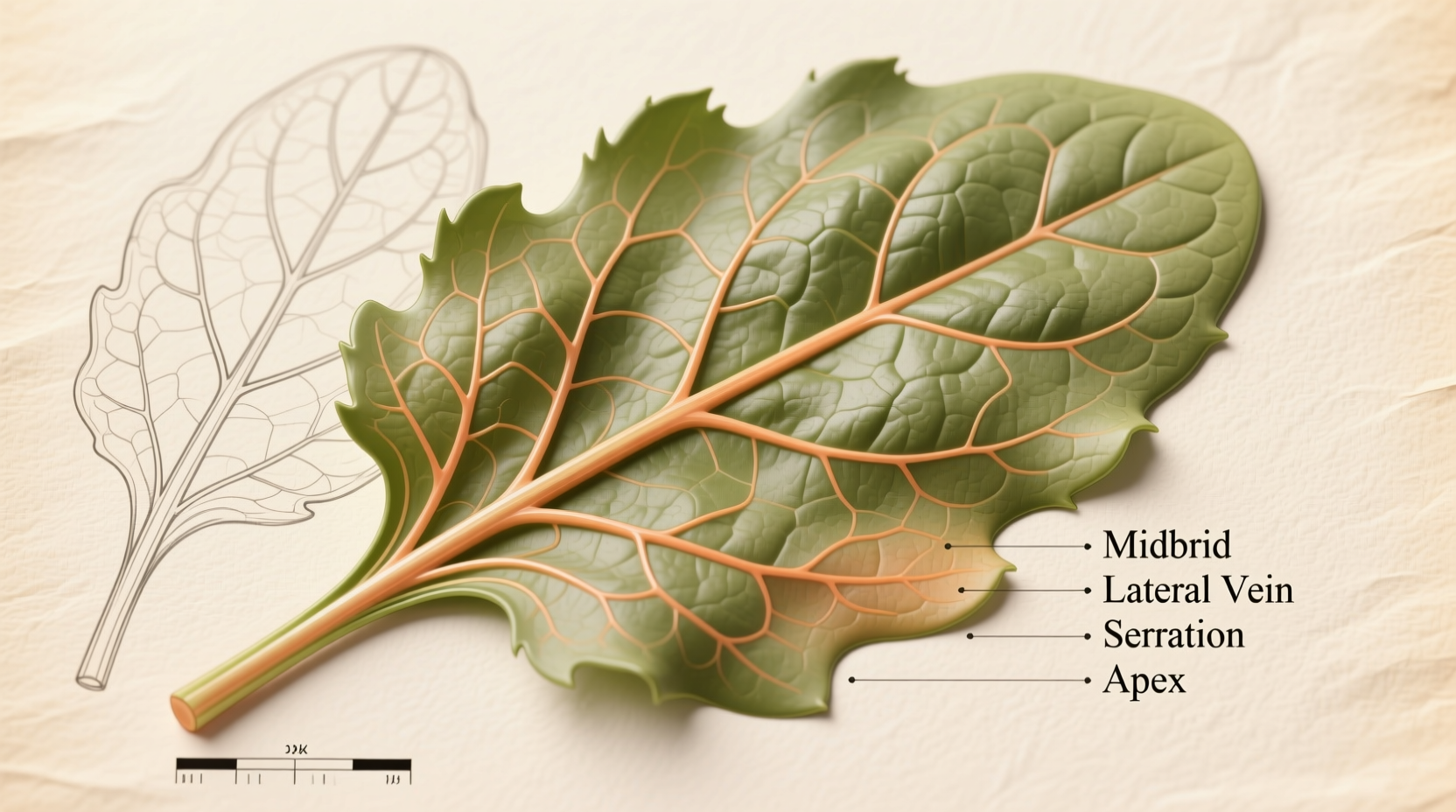 Step-by-step spinach drawing technique showing leaf structure