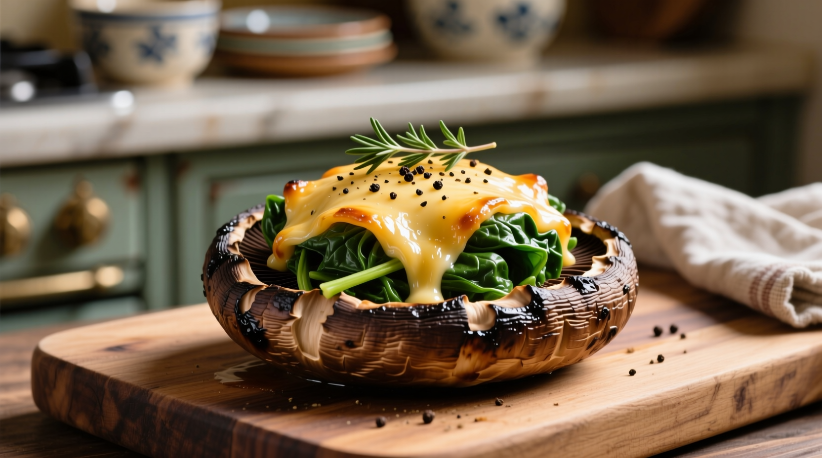 Portobello mushroom stuffed with spinach and cheese