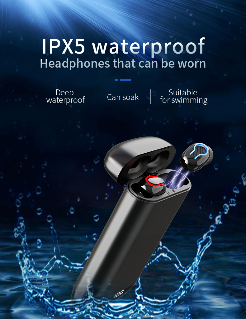 0 蓝牙耳机高清立体声耳机运动防水耳机双麦克风和 6000mah的电池充电