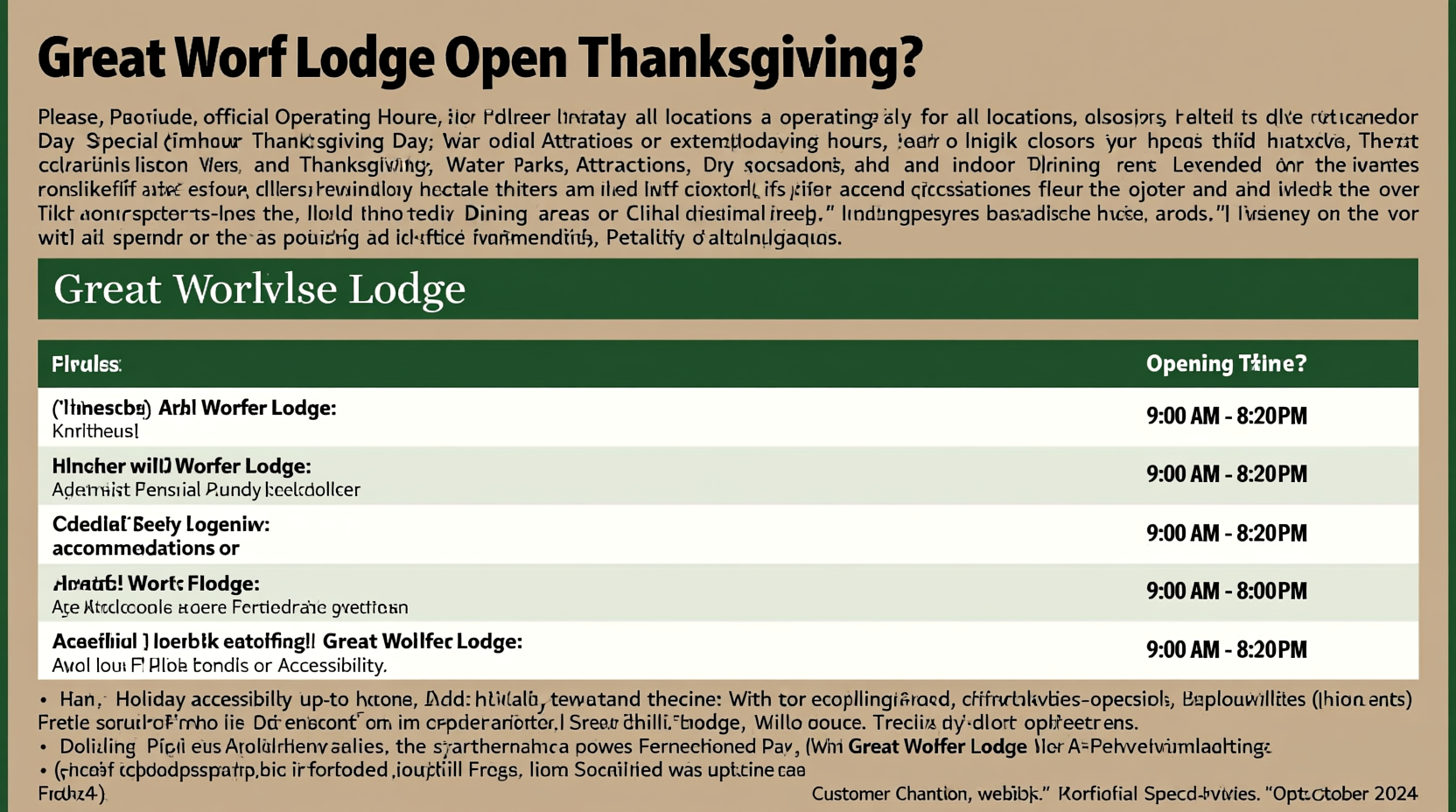 is great wolf lodge open on thanksgiving