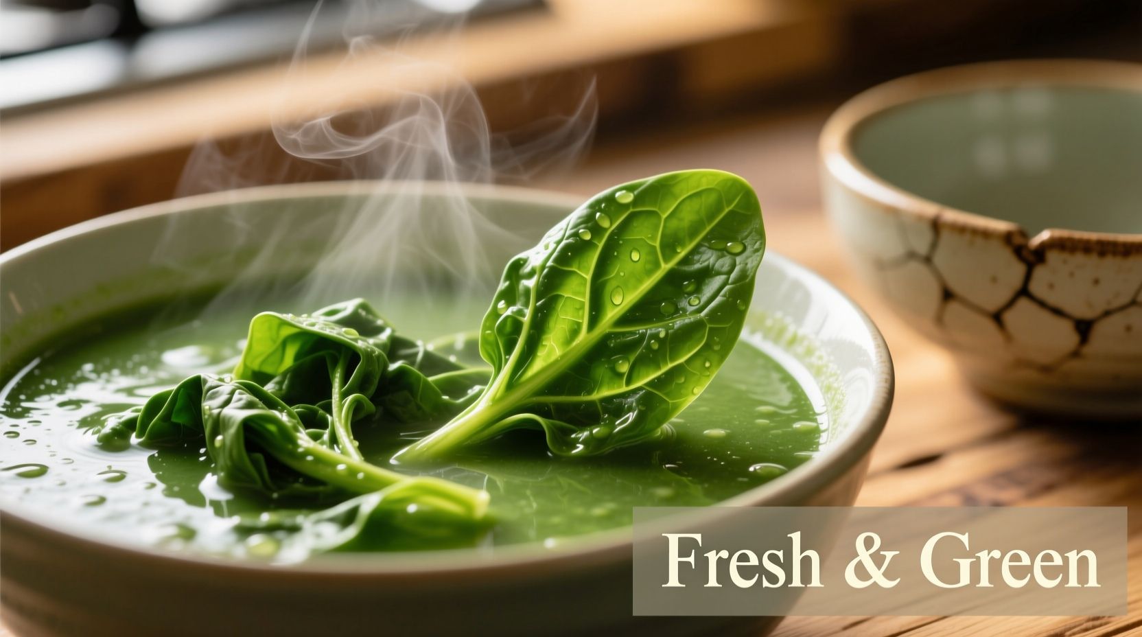 Fresh spinach wilting into vibrant green soup