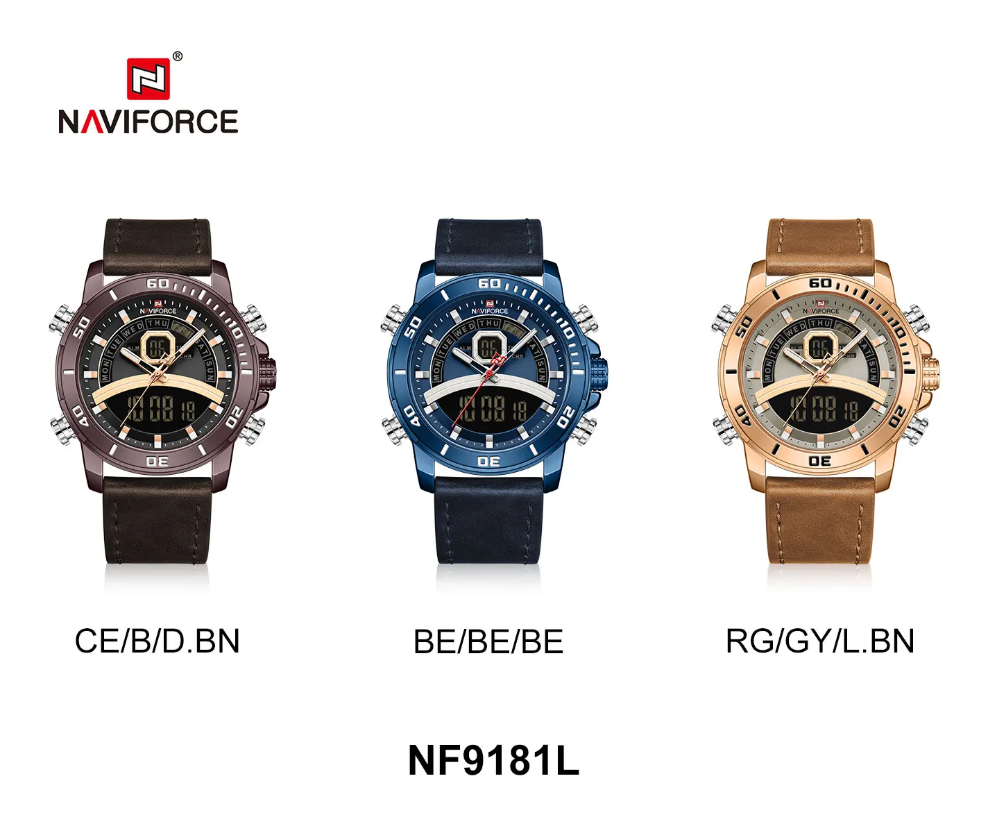 NAVIFORCE 9181 Sport Watches Men Waterproof Digital Quartz Wristwatch Luxury Analog Alarm Clock Watch Relogio Masculino