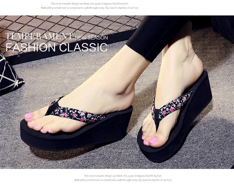 Custom Wedges Flip Flops Women Heel Beach Sandals Slippers Summer Floral Shoes