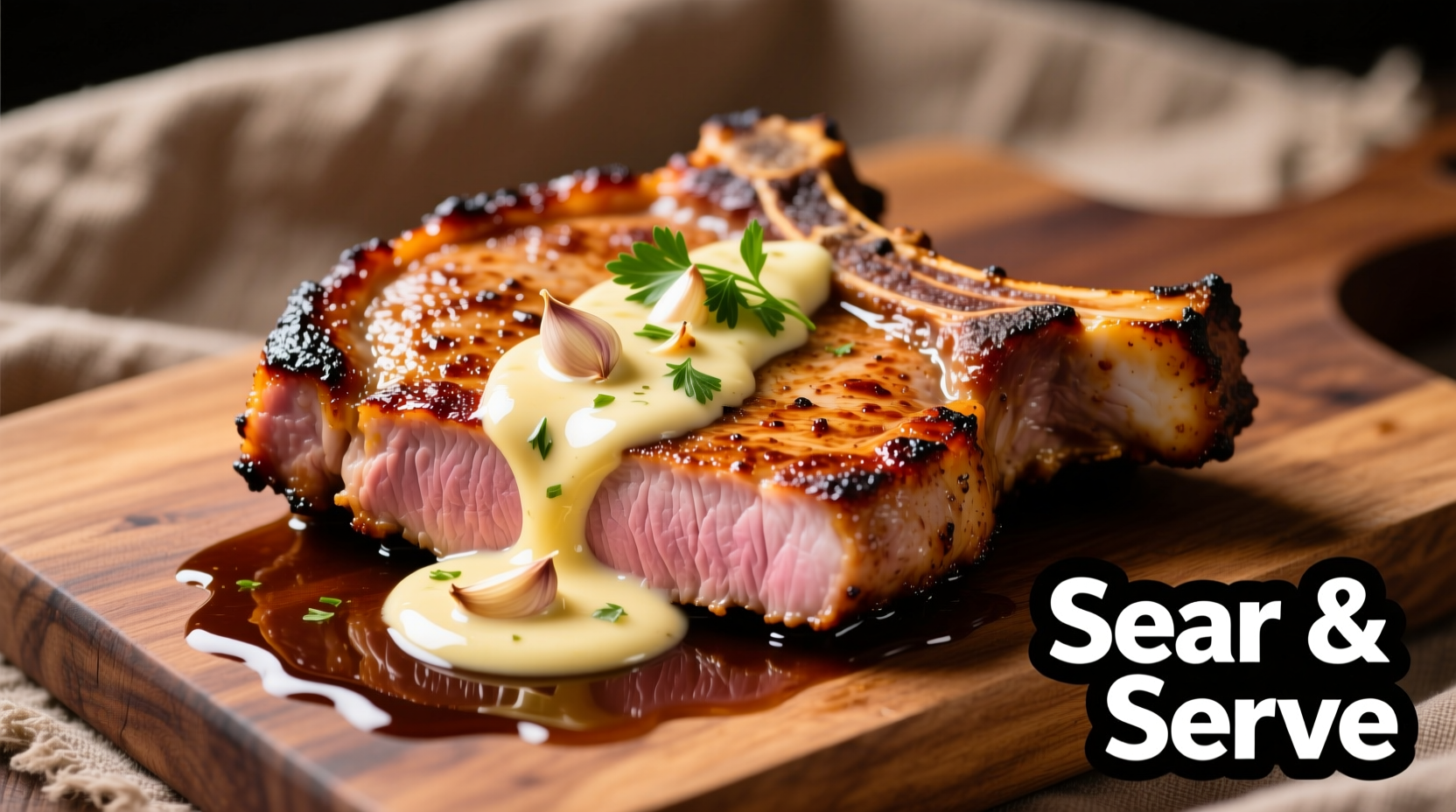 Perfectly seared pork chops with garlic butter sauce