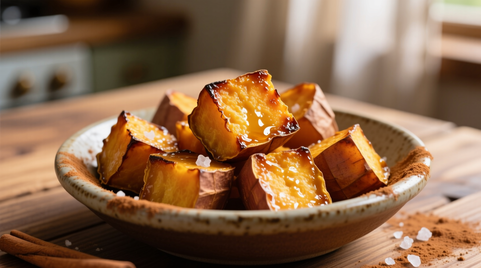 Perfectly roasted sweet potato cubes with crispy edges