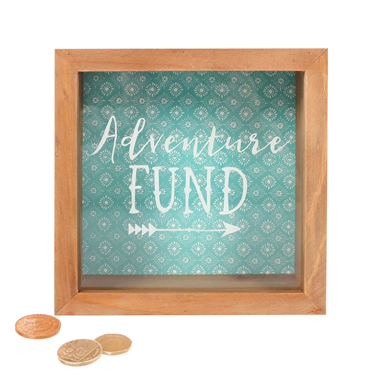 8x8 Inch Wooden Shadow Box Frame With Slot & Shelves - Global Map Travel Theme Memory Box, Ticket & Money Keepsake Organizer - View #8