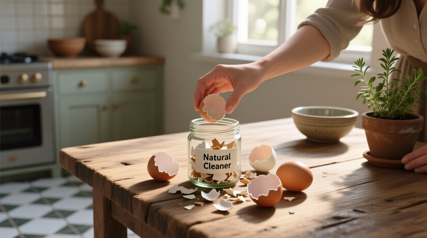 cleaning with eggshells