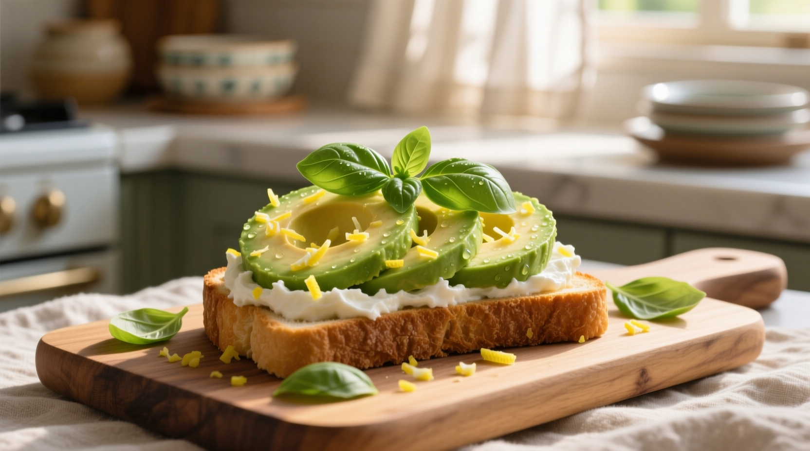 avocado toast ricotta lemon zest basil