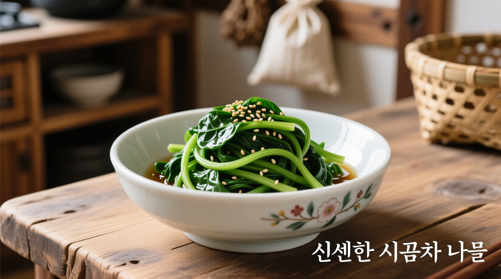 Freshly prepared spinach banchan in traditional Korean bowl