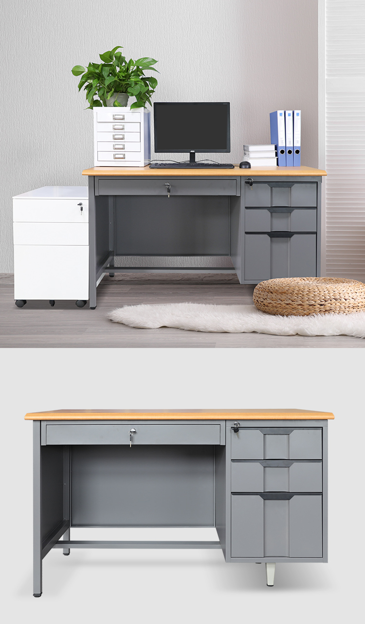 钢制办公家具灰色电脑桌现代设计质量好,带抽屉和mdf板的电脑桌