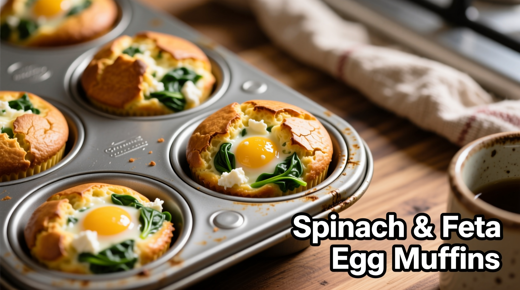 Spinach and feta egg muffins in baking tin