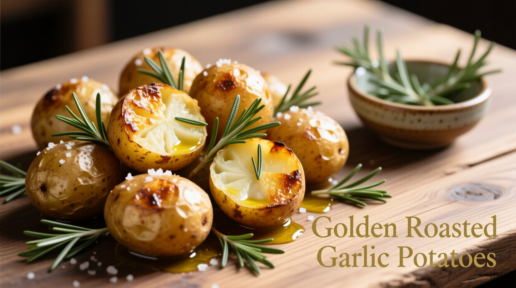 Golden roasted garlic potatoes with fresh rosemary