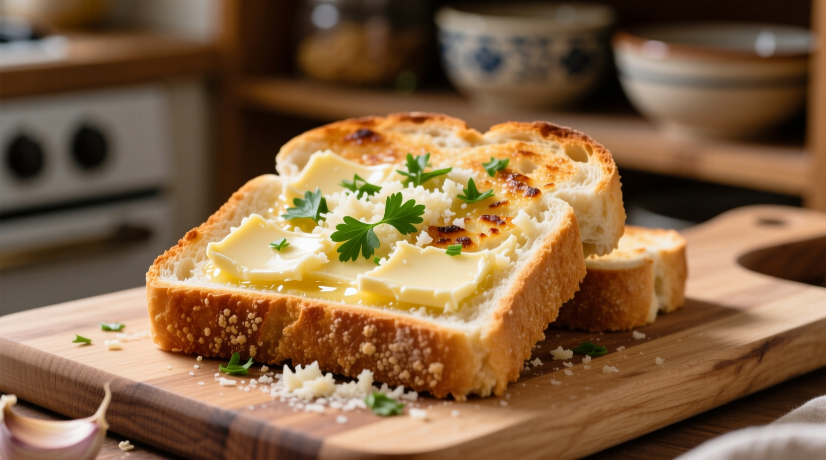 Homemade garlic bread on regular sandwich bread