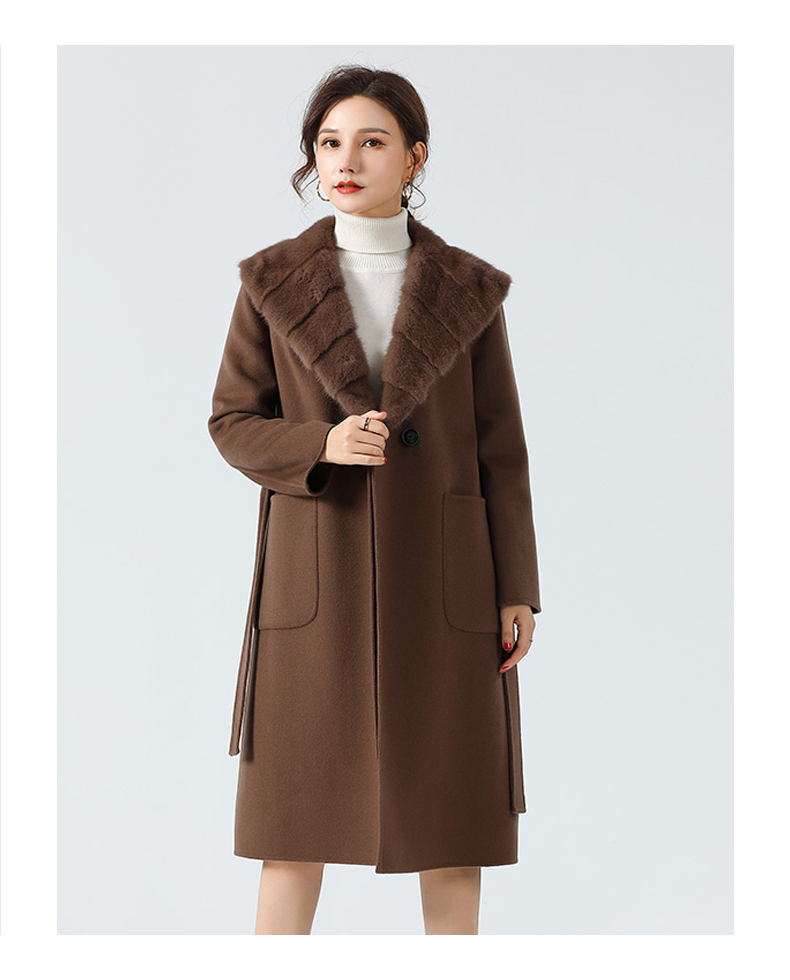 Pudi women winter real fur coat jacket with mink fur collar 2020 Ins hot lady over size wool blends mink fur coats parka Z20156