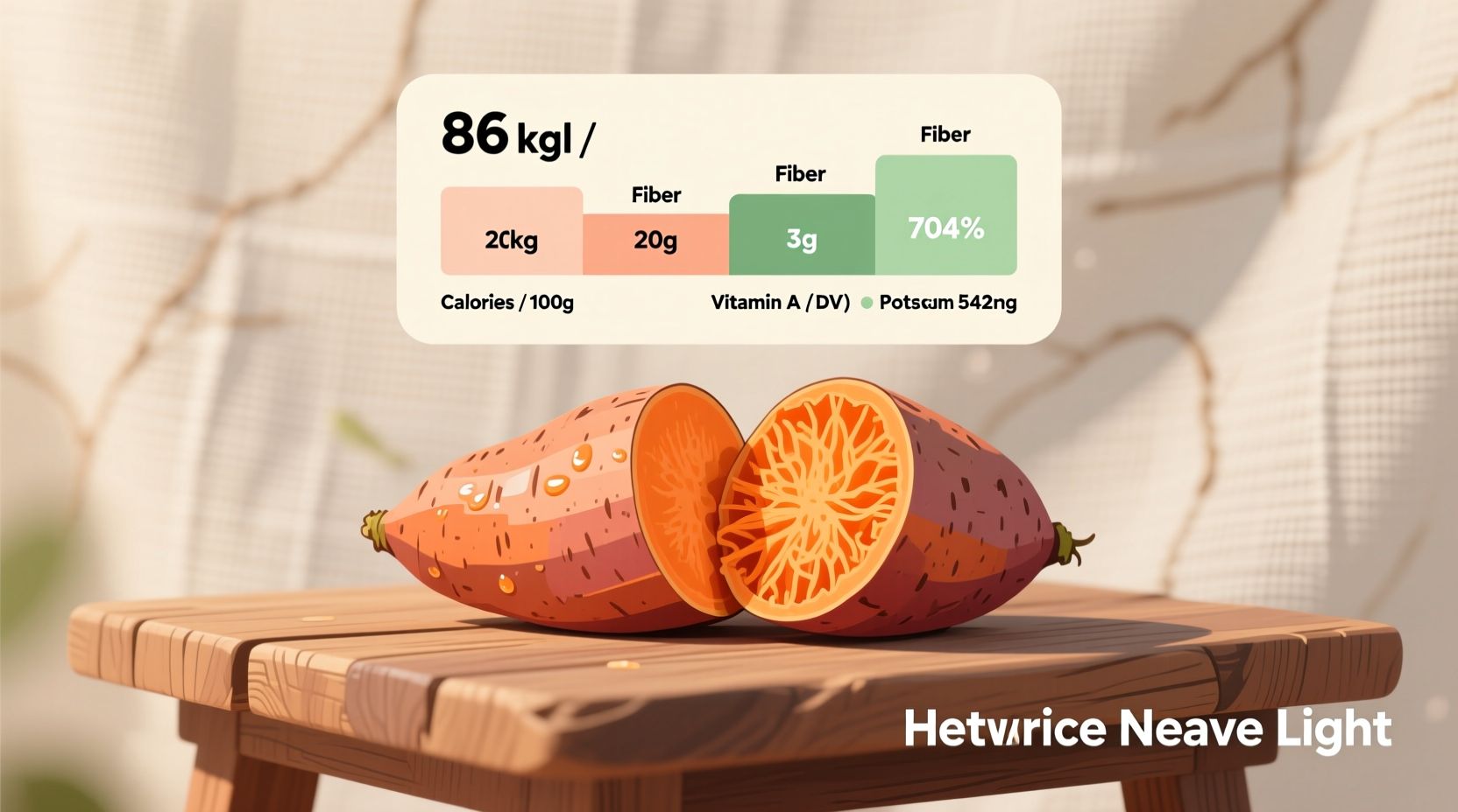 Fresh sweet potatoes with nutritional information chart